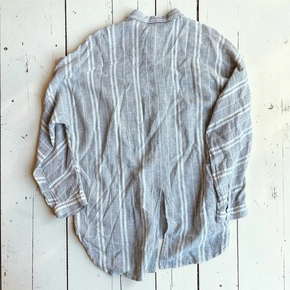 Lucky Brand Linen Blend Stripe Button Up Shirt Raglan Sleeve Neutral Men’s XL - Picture 2 of 11